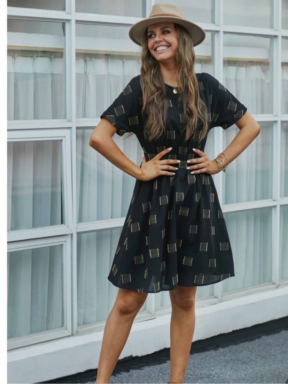 Petallush Black Short Sleeve Cotton Midi Dress With Pockets.